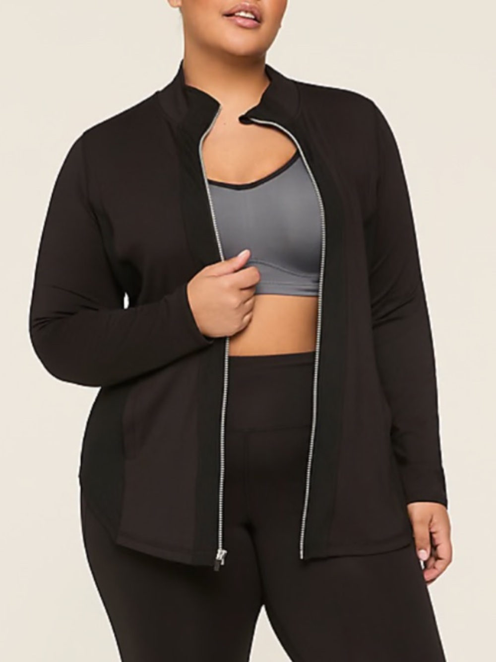Lane Bryant LIVI Zip-Front Wicking and Ribbed Active Jacket- Black- Size 18/20